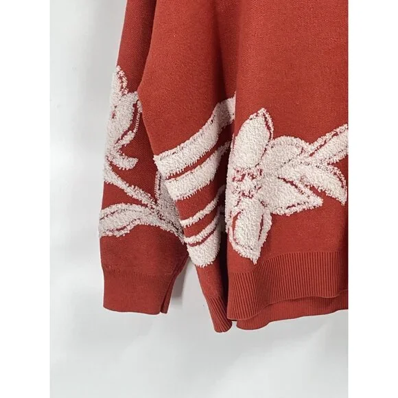 Nicole Miller Orange Floral Sweater Terracotta Chenille Sz 3X Fall Fashion - Picture 3 of 6